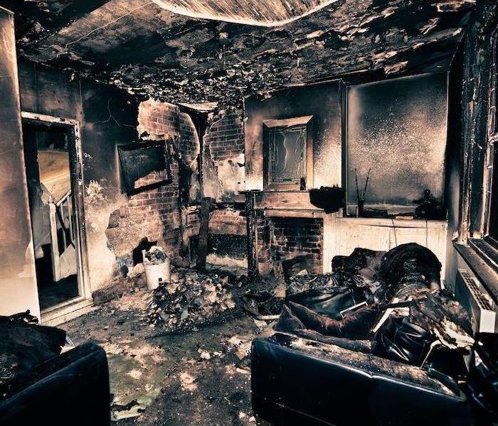 Room with fire damage